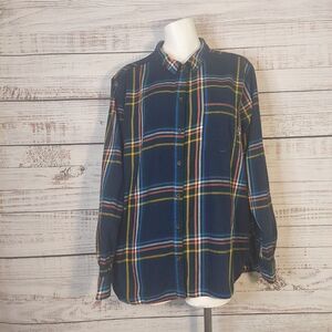 Old Navy Classic Flannel Women’s Sz XXL Navy Blue Plaid Button Up Shirt